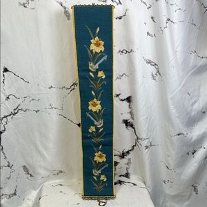 Vintage Petit Point Bell Pull Needle Point Velvet Backed Birds & Flowers Design